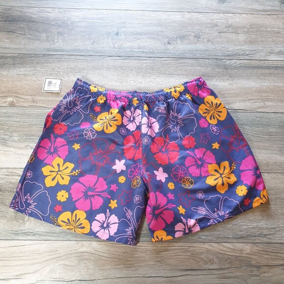 Colorful Floral Mens Swim Trunks Size L With Elastic Waist Drawstring 32" Waist - Picture 6 of 6
